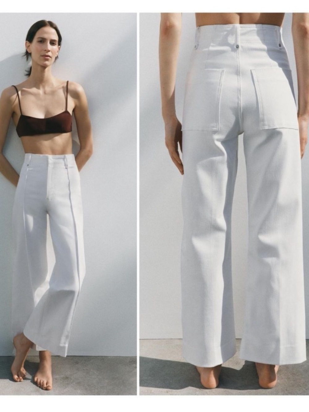 ZARA Wide Leg Tailored White Denim Jeans Size EU 38 US 6